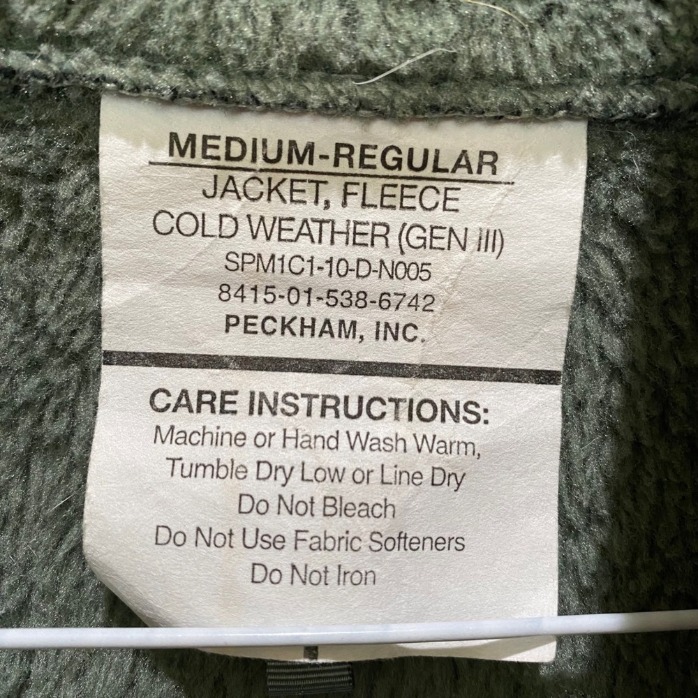 Polartec Full Zip Fleece Jacket. Olive Color, Medium, Cold Weather (Gen III) - Picture 7 of 8